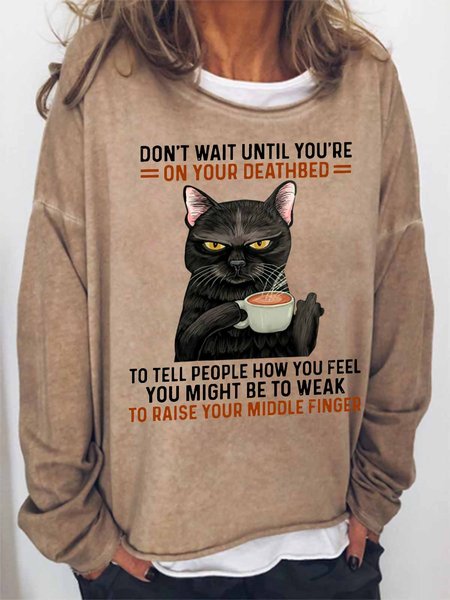 

Women Cat Raise Your Middle Finger Simple Sweatshirt, Khaki, Hoodies&Sweatshirts