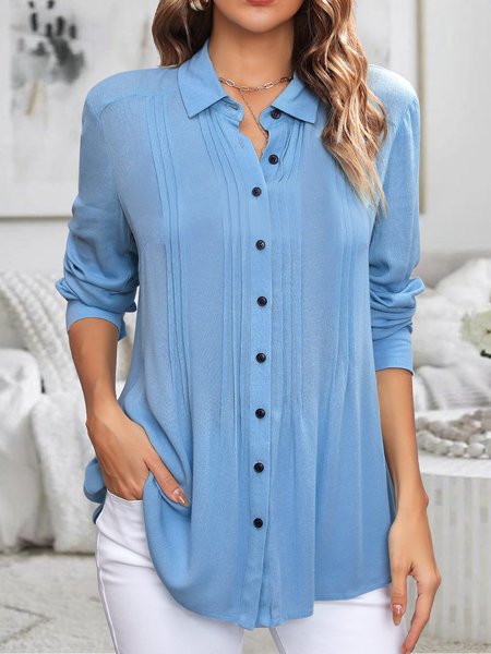 

Plain button loose shirt plus size, Blue, Shirts & Blouses
