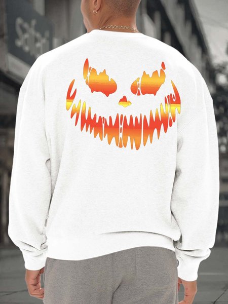 

Men Pumpkin Light Halloween Pattern Casual Sweatshirt, White, Hoodies&Sweatshirts