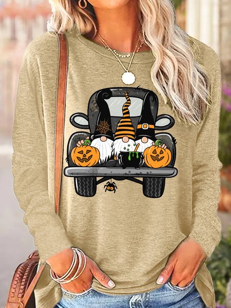 

Womens Fall Gnomes Halloween Casual Top, Apricot, Long sleeves