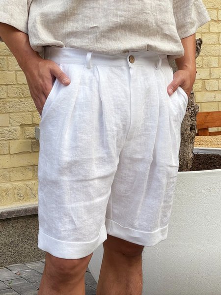 

Men's Cotton Linen Casual Loose Shorts, White, Men's shorts