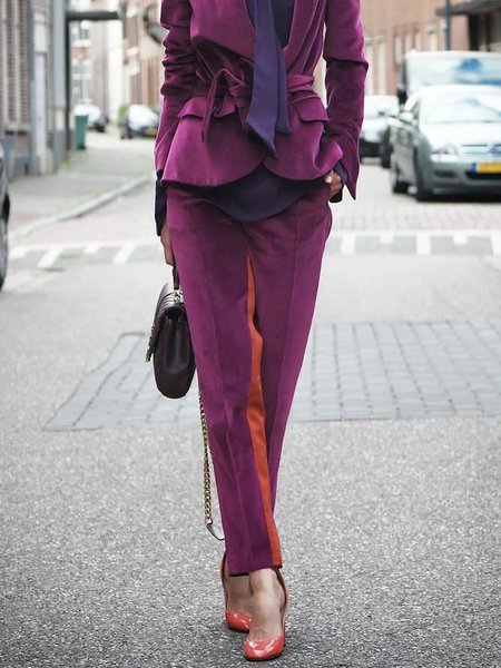 

Plain Urban Fashion Mid Waist Pants, Purple, Pants