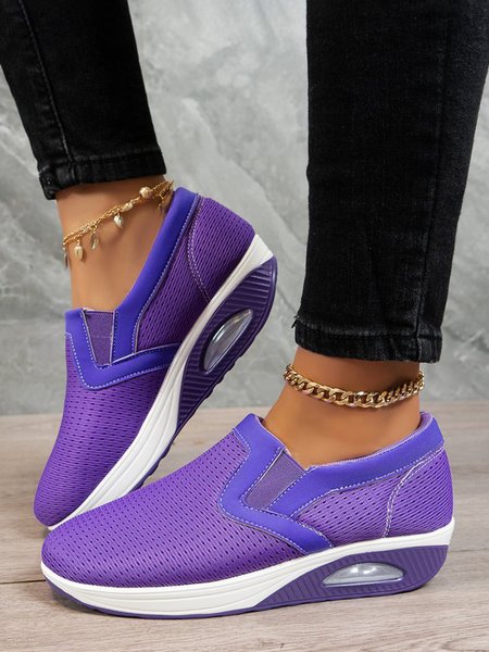 

Round Toe Breathable Mesh Flat Heel Shakers Hollow Lightweight Casual Sneakers, Purple, Sneakers