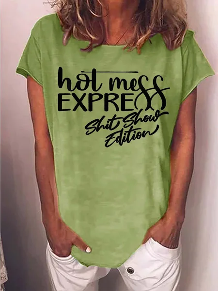 

Women Shit Show Edition Casual Text Letters Cotton-Blend T-Shirt, Green, T-shirts