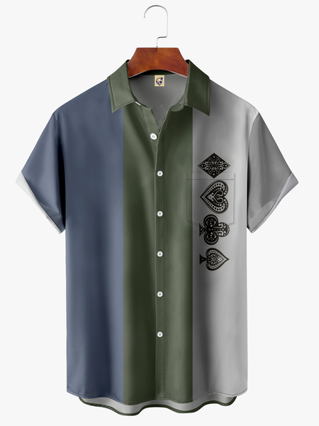 

Men's Geometric Art Print Fashion Hawaiian Lapel Short Sleeve Shirt, Green, Short Sleeve Shirts