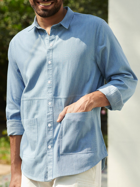 

Cotton Linen Style American Casual Linen Multi Pocket Long Sleeve Linen Shirt, As picture, Long Sleeve Shirts