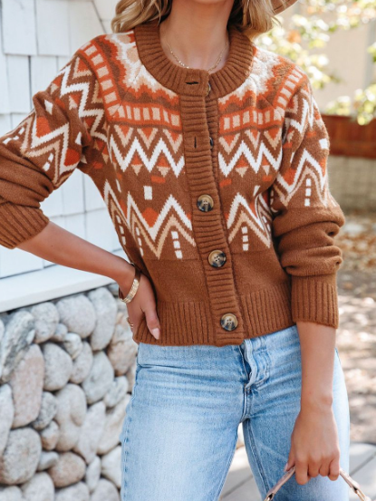 

Boho Crew Neck Sweater Coat, Multicolor, Sweaters