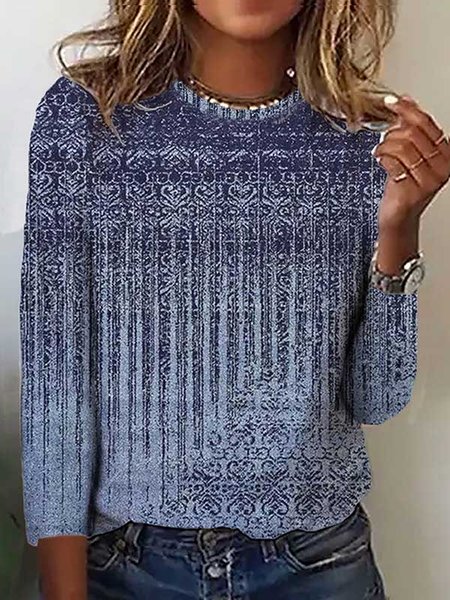 

Ethnic Crew Neck Casual T-Shirt, Blue, T-Shirts