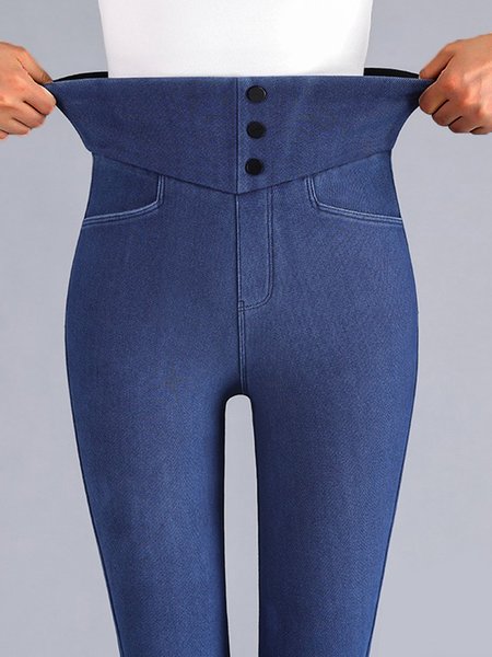 

Casual Plain Daily Tight Leggings, Blue, Leggings