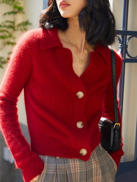 

Long sleeve Shawl Collar Simple Regular Fit Sweater Coat, Red, Cardigans