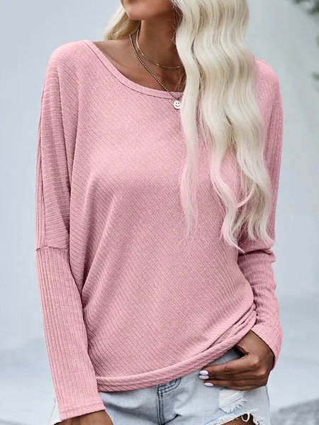 

Crew Neck Plain Casual T-Shirt, Pink, T-Shirts