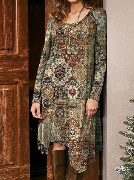 

V Neck Ethnic Loose Dresses, Multicolor, Dresses