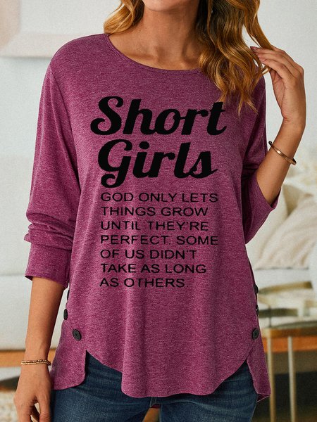 

Women's Funny Short Girl Casual Crew Neck Long Sleeve Top, Red, Long sleeves
