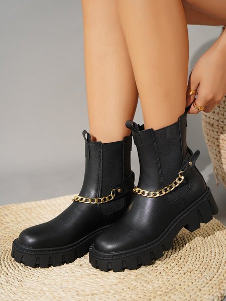 

Platform Booster Chain Chelsea Boots, Black, Shoes