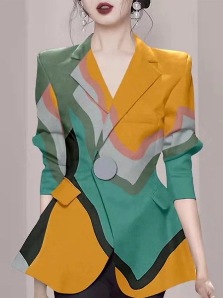 Lapel Collar Regular Fit Urban Long Sleeve Blazer, Multicolor, Blazers