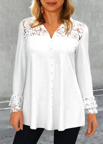 

Shirt Collar Flare Sleeve Regular Fit Blouse, White, Shirts & Blouses