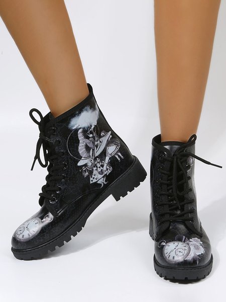 

Girls Clock Graphic Black Booties, Boots