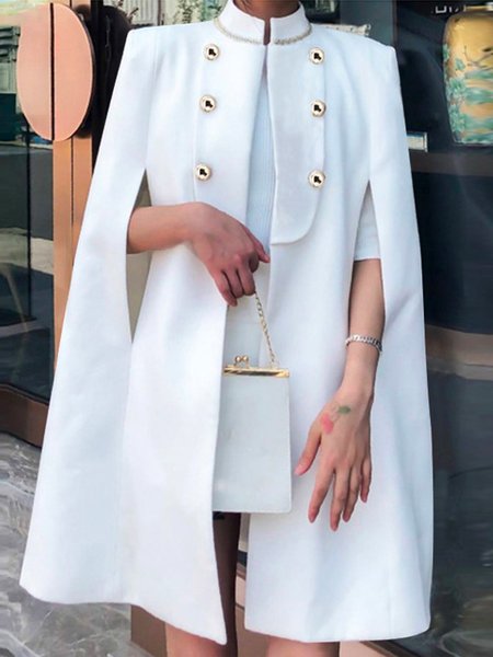 

White Daily Long sleeve Urban Stand Collar Jacket, Jackets