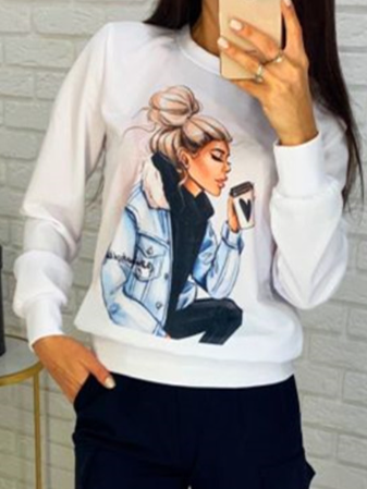 

Loose Crew Neck Figure Sweatshirts, White, Sweatshirts & Hoodies