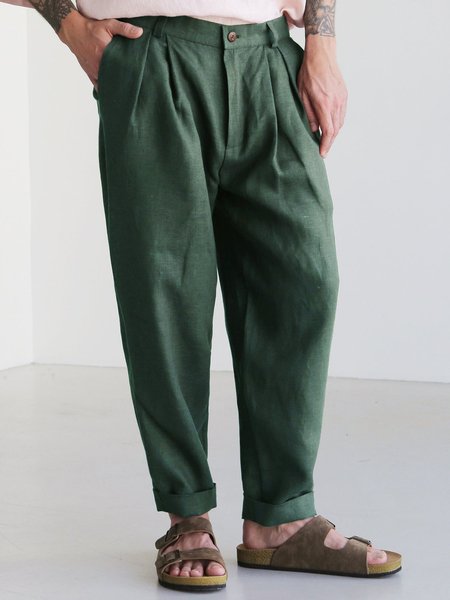 

Men's Cotton Linen Loose Casual Trousers, Green, Men's pants