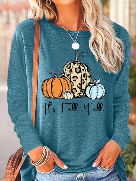 

Womens Its Fall Yall Thanksgiving Letters Casual Top, Green, Long sleeves