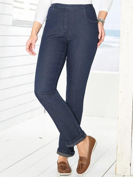 

Casual High Stretch Denim Straight Pants, Dark blue, Jeans