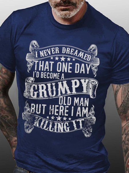 

Men Grumpy Old Man Letters Casual Fit Cotton T-Shirt, Blue, T-shirts