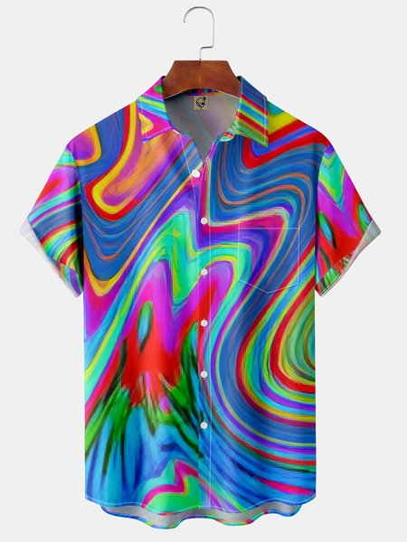 

Men's Casual Art Front Button Soft Breathable Chest Pocket Casual Hawaiian Shirt, Blue, Short Sleeve Shirts