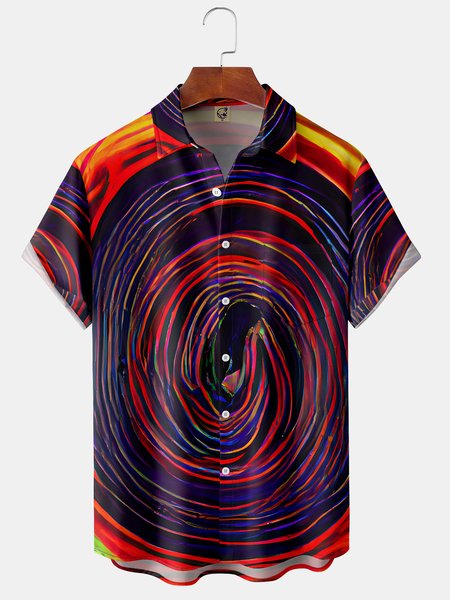 

Men's Casual Art Gradient Front Button Soft Breathable Chest Pocket Casual Hawaiian Shirt, Black, Short Sleeve Shirts