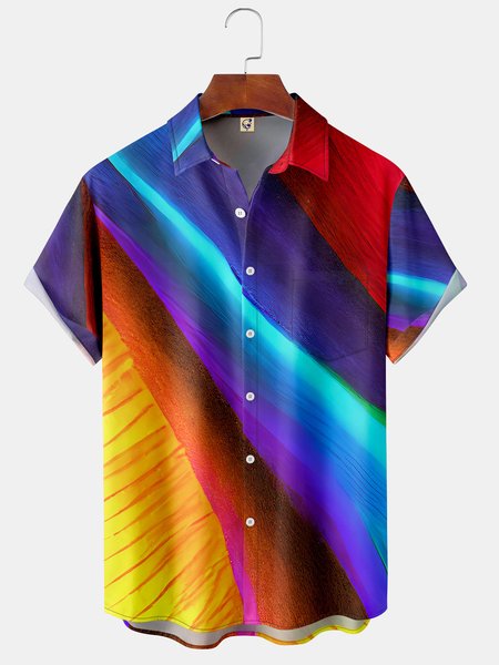 

Men's Casual Art Gradient Front Button Soft Breathable Chest Pocket Casual Hawaiian Shirt, Purple, Short Sleeve Shirts