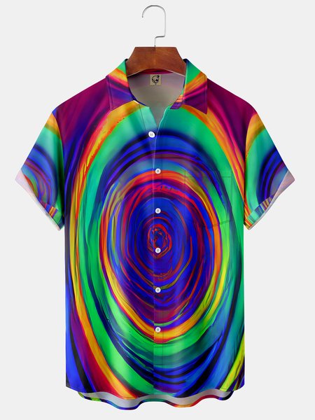 

Men's Casual Art Gradient Front Button Soft Breathable Chest Pocket Casual Hawaiian Shirt, Purple, Short Sleeve Shirts