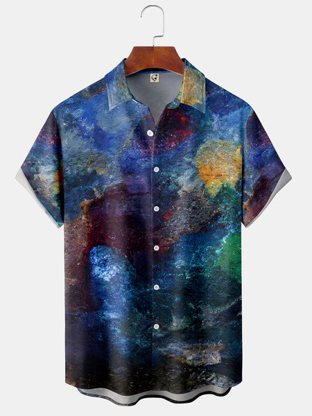 

Men's Casual Art Starry Front Button Soft Breathable Chest Pocket Casual Hawaiian Shirt, Blue, Short Sleeve Shirts
