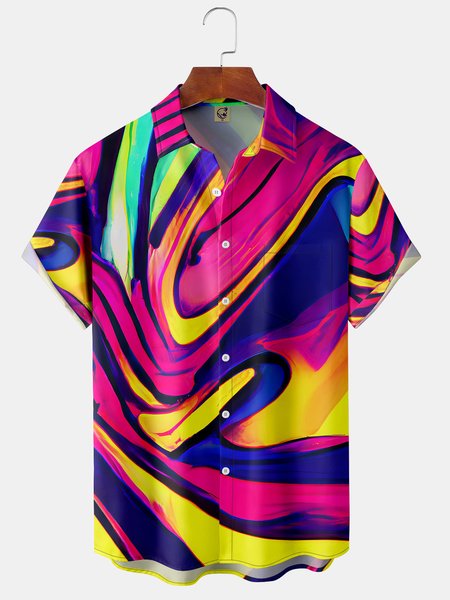 

Men's Casual Art Gradient Front Button Soft Breathable Chest Pocket Casual Hawaiian Shirt, Burgundy, Short Sleeve Shirts