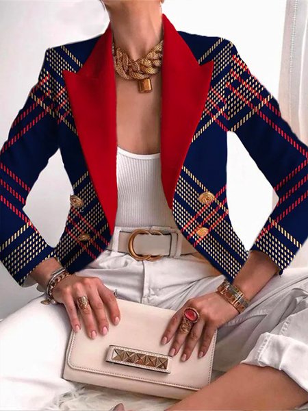 

Urban Lapel Collar Plaid Color Block Blazer, Red, Blazers