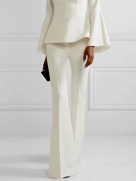

Regular Fit Plain Fashion Bell-Bottomtrousers Pants, White, Pants