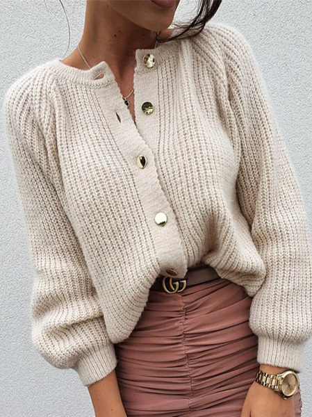 

Plain Casual Loose Sweater Coat, Apricot, Outerwear