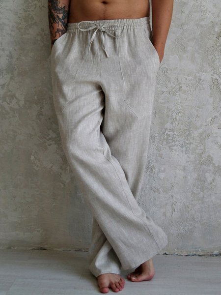 

Men's Cotton Linen Casual Trousers, Gray-brown, Men's pants