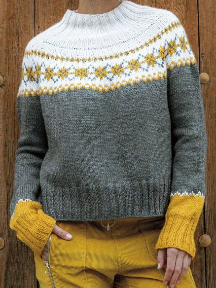 

Ethnic Cashmere Half Turtleneck Sweater, Gray, Sweaters