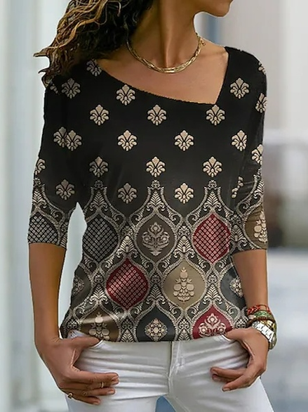 

Ethnic V Neck Regular Fit T-Shirt, Black, T-Shirts