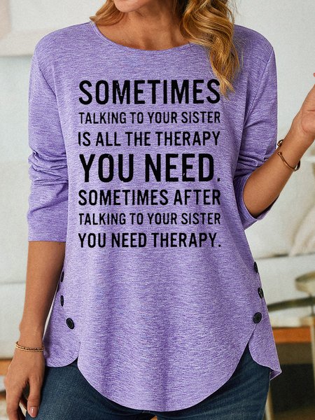 

Womens Funny Sister Casual Loose Letters Top, Purple, Long sleeves