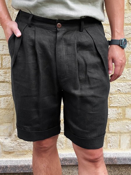 

Men's Cotton Linen Casual Loose Shorts, Black, Men's shorts