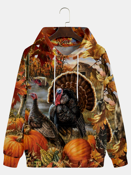 

Men's Thanksgiving Turkey Graphic Print Hoodie, Yellow, Hoodies&Sweatshirts