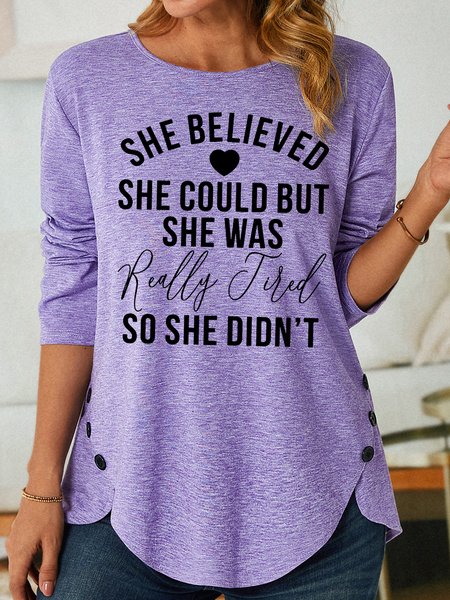 

Womens She Believed She Could Crew Neck Casual Top, Purple, Long sleeves