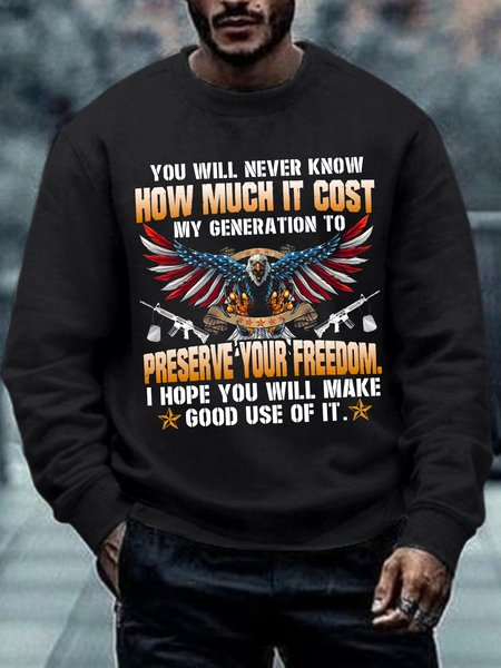 

Preserve Freedom Text Letters Casual Loose Men's Sweatshirt, Black, Hoodies&Sweatshirts