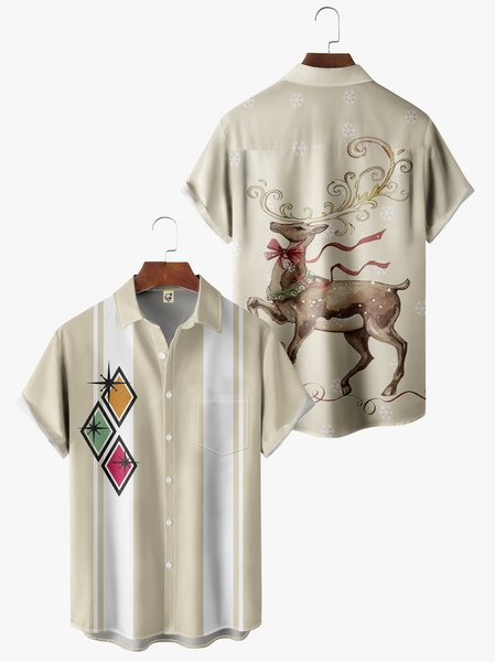 

Men's Christmas Print Fashion Hawaiian Lapel Short Sleeve Shirt, Khaki, Short Sleeve Shirts