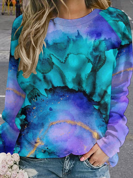 

Women Color Block Render Raglan Sleeve Loose Abstract Crew Neck Sweatshirt, As picture, Hoodies&Sweatshirts