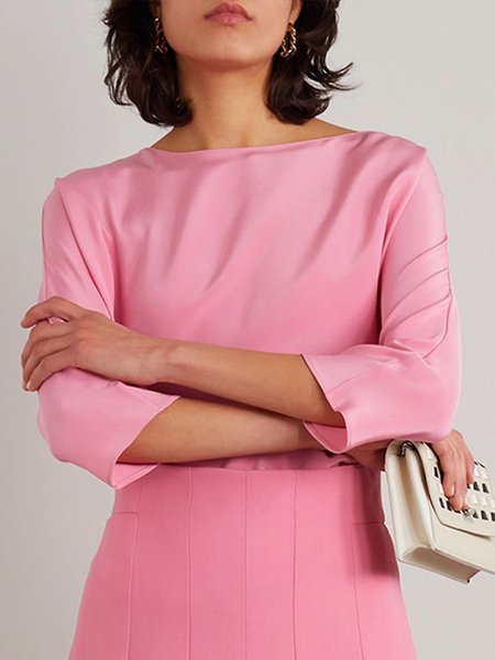 

Daily Three Quarter Simple Boat Neck Plain Blouse, Pink, Blouses and Shirts