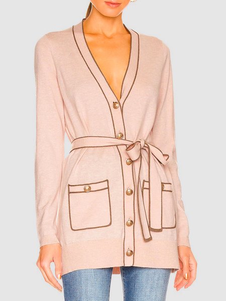 

Daily V Neck Color Block Sweater Cardigan, Pink, Cardigans