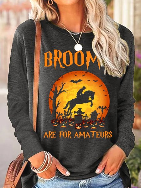 

Womens Halloween Crew Neck Tops, Gray, Long sleeves