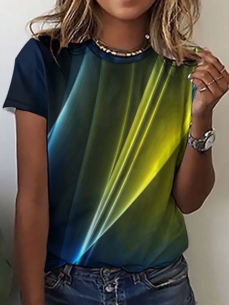

Women Color Block Render Pattern Casual Loose T-Shirt, As picture, T-shirts